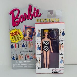 NWT BARBIE Blonde 1959 Black White Swimsuit Key Chain 
Moveable Head Arms Legs